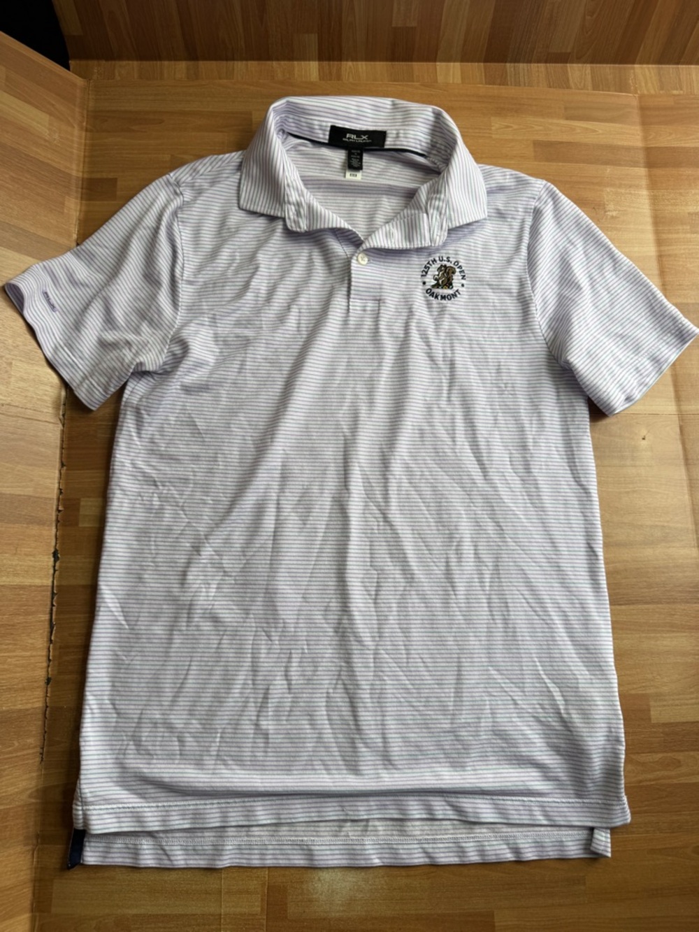 RLX Ralph Lauren striped polo shirt, 125th U.S. Open Oakmont logo. Size 18 boys